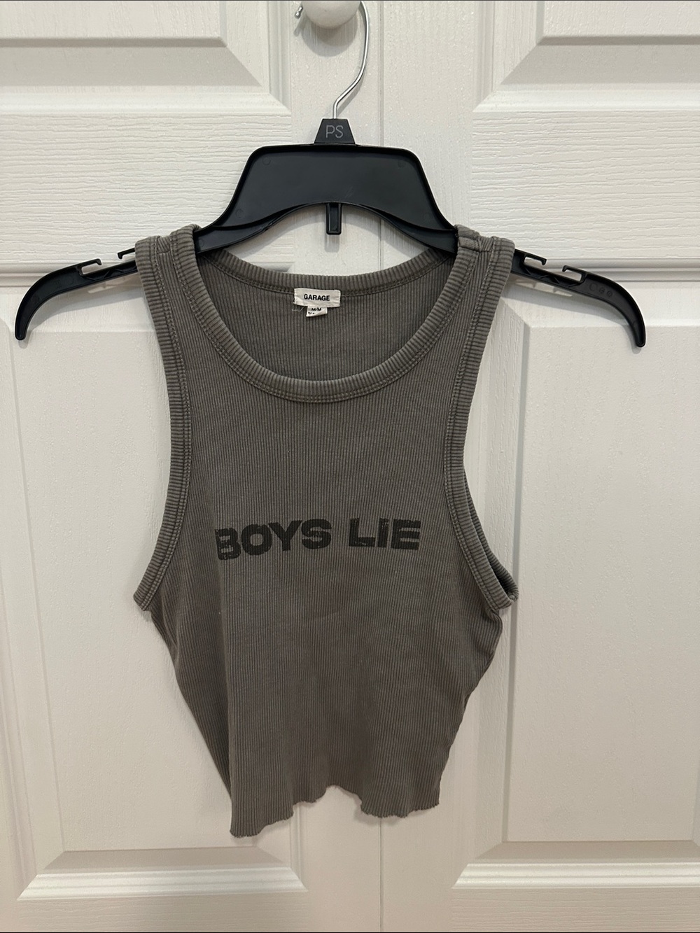 GARAGE grey 'Boys Lie' ribbed  cropped tank